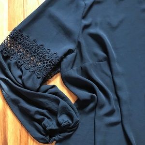 Black chiffon 3/4 sleeve blouse with lace detail